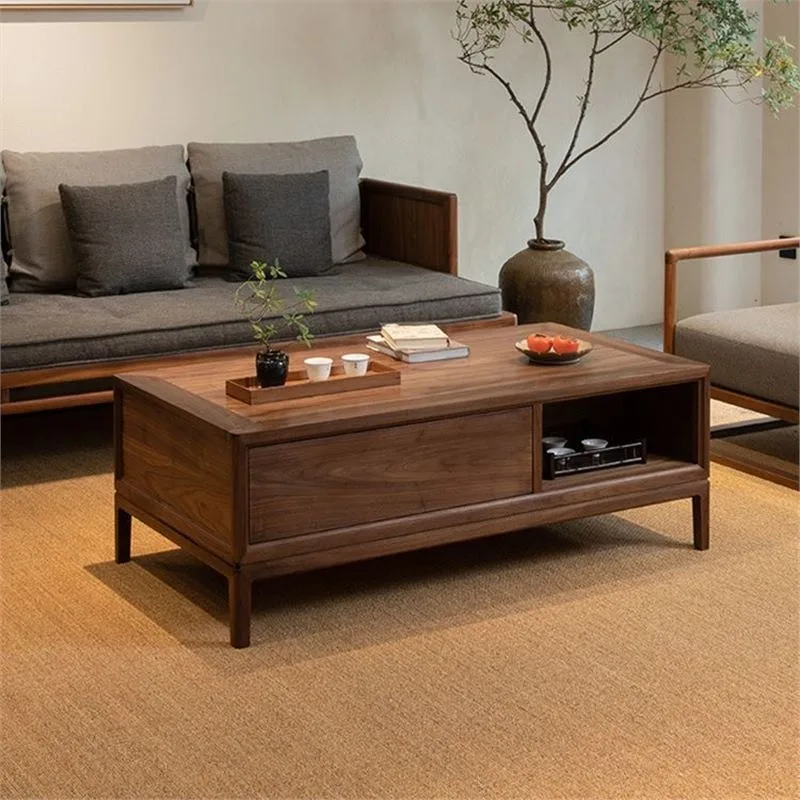 New Chinese coffee table, black walnut solid wood square tea table, tea table coffee table combination living room small