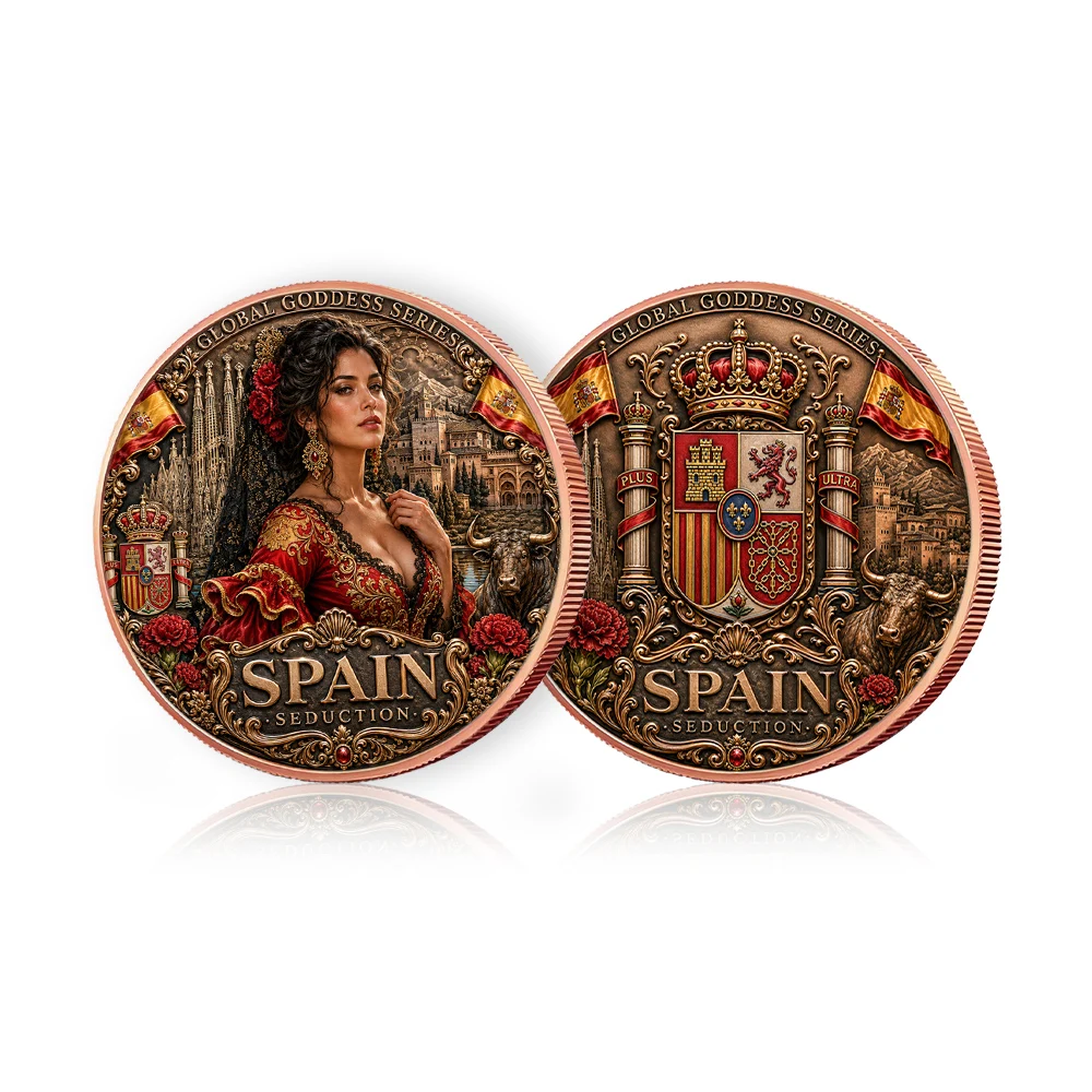 Global Goddess Series Spain 1oz Fine Copper Coin Flamenco Beauty Pure Copper Coins Double Sided UV Printed Cultural Medal Gift