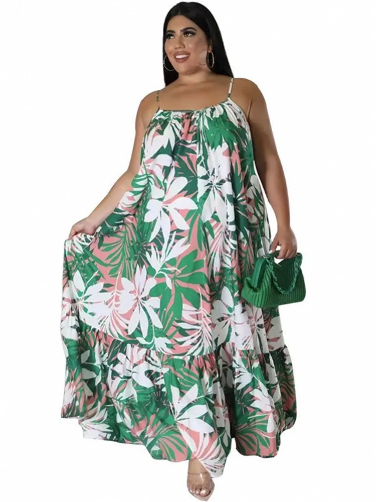 5XL 4XL Plus Size Clothes Dresses Women Cascading Ruffle Robes Summer Autumn Print Loose Street Style Casual Big Size Maxi Dress