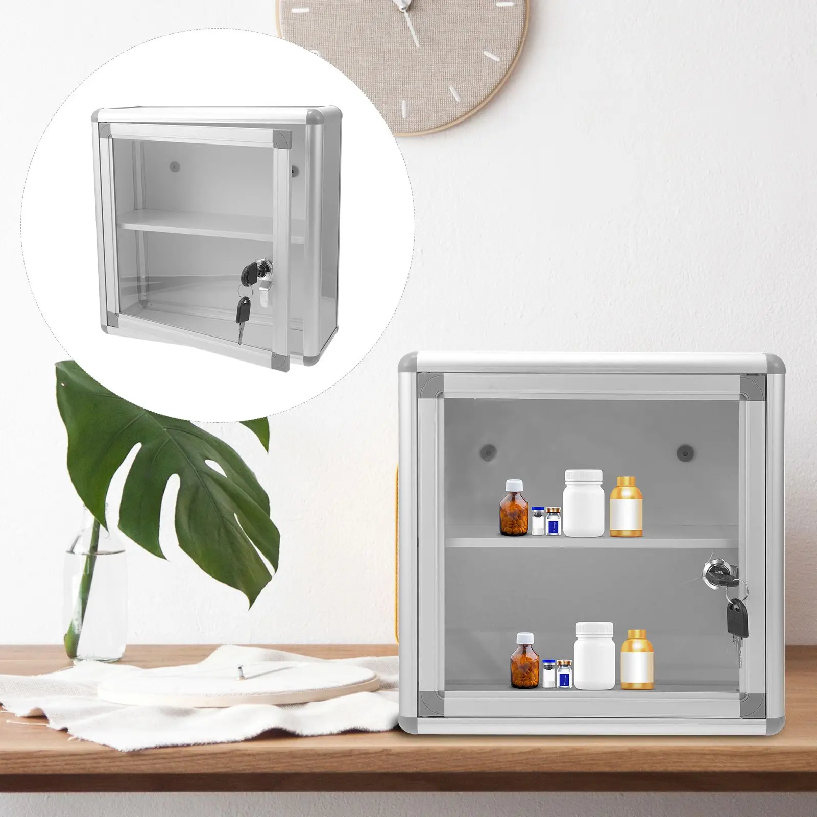 Lockable Medicine Chest Aluminum First Aid Box Wall Mount Storage Case for Home Travel Outdoor Activities Pill Container