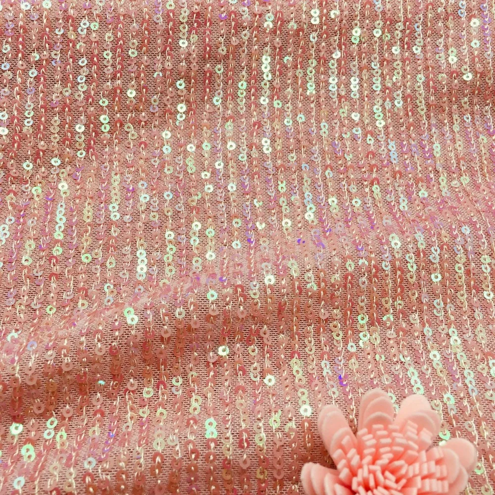 3mm Straight Sequin Embroidery Elastic Mesh Vertical Sequin Fabric By Yard Party Dress Wedding Stage Clothing Fabric Wholesale