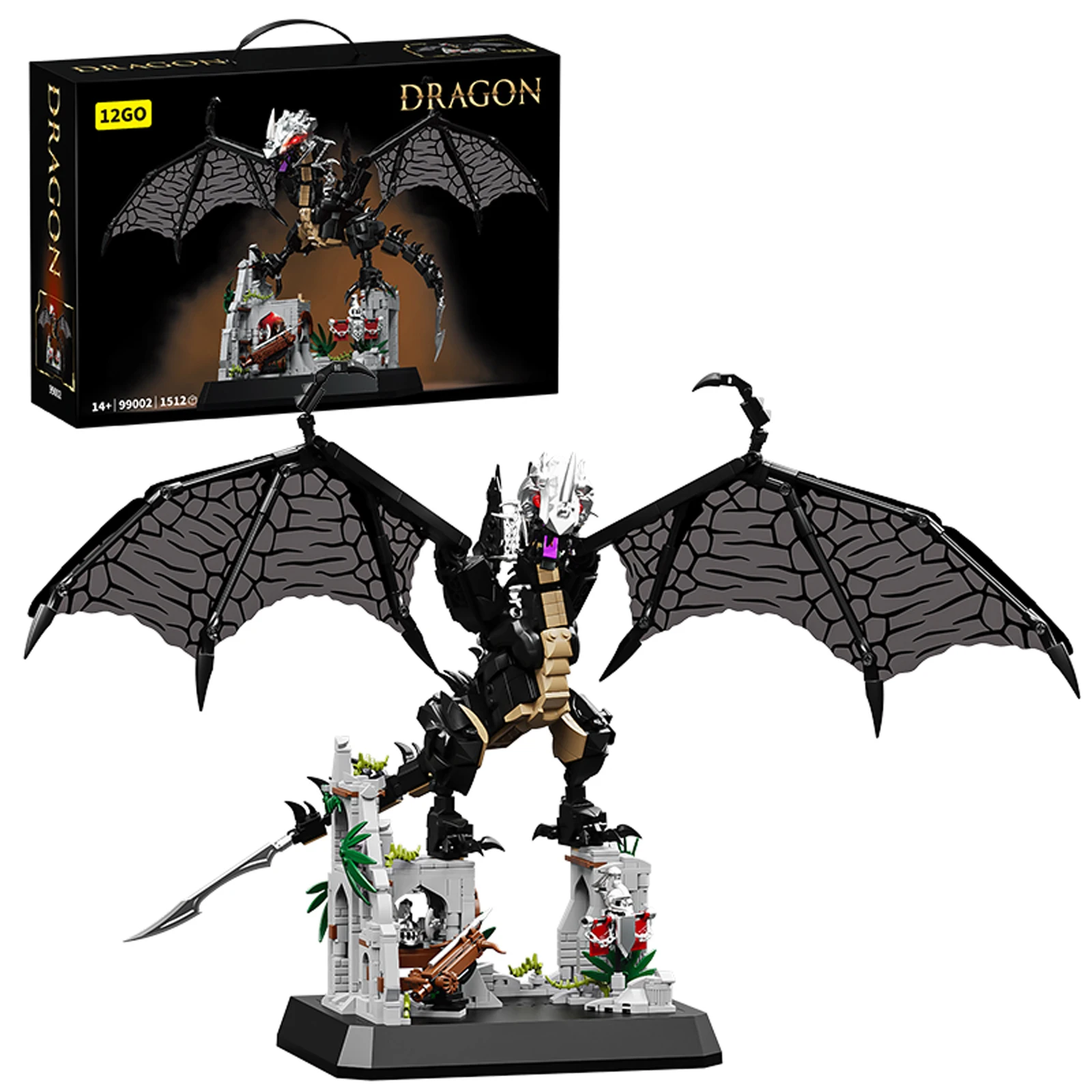 

1512PCS MOC Dark Dragon Model 99002 Building Blocks Kit Advanced Animal with STEM Educational Features for Adults & Kids