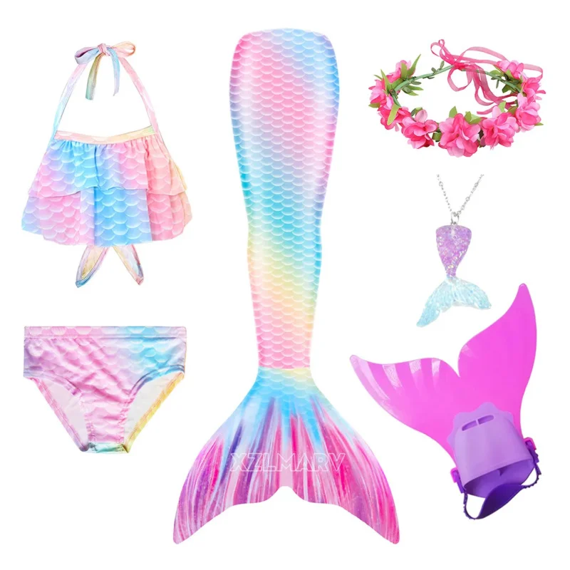 Kids Girls Swimming Mermaid Tail Mermaid Costume Cosplay Anime Children Swimsuit Fantasy Beach Bikini and Monofin Fin Halloween