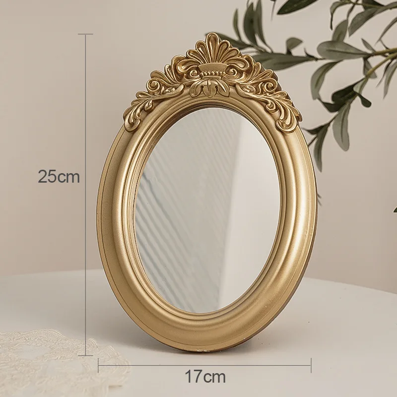 Rustic French Palace Style Carving Frame Table Mirror Gold Mirror Tray Home Decorative Mirror Bedroom Table Makeup Mirror