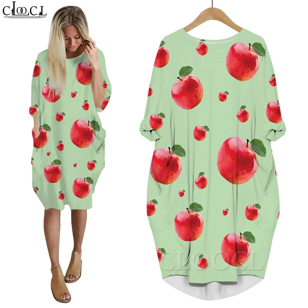 CLOOCL Dresses for Women Trendy Pullover Shirt Dress Loose Fitting Long Sleeve Vestidos Tomatoes Printing Dresses Oversized