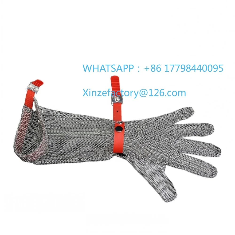 تخصيص 316L شبكة معدنية سلسلة مكافحة قطع قفازات أمان البناء الصناعية مع الكفة الطويلة 19 سنتيمتر الفولاذ المقاوم للصدأ