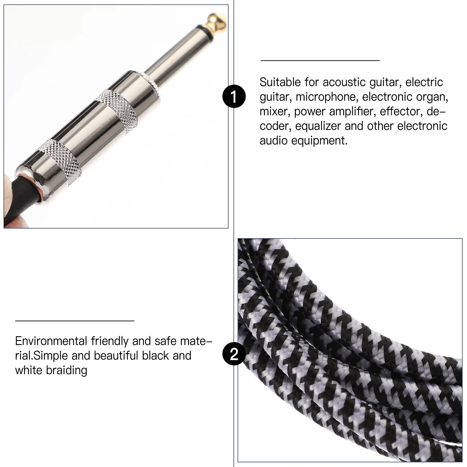 كابل جيتار مضفر 6.35 مللي متر الزاوية اليمنى إلى المستقيم للكهرباء الصوتية الغيتار ميكروفون خلاط مكبر للصوت أداة الصوت