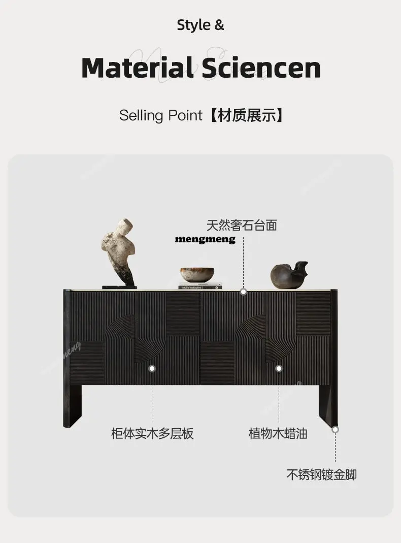 Medieval design sense Solid wood carving dining side cabinet integrated Light luxury marble Household solid wood side cabinet
