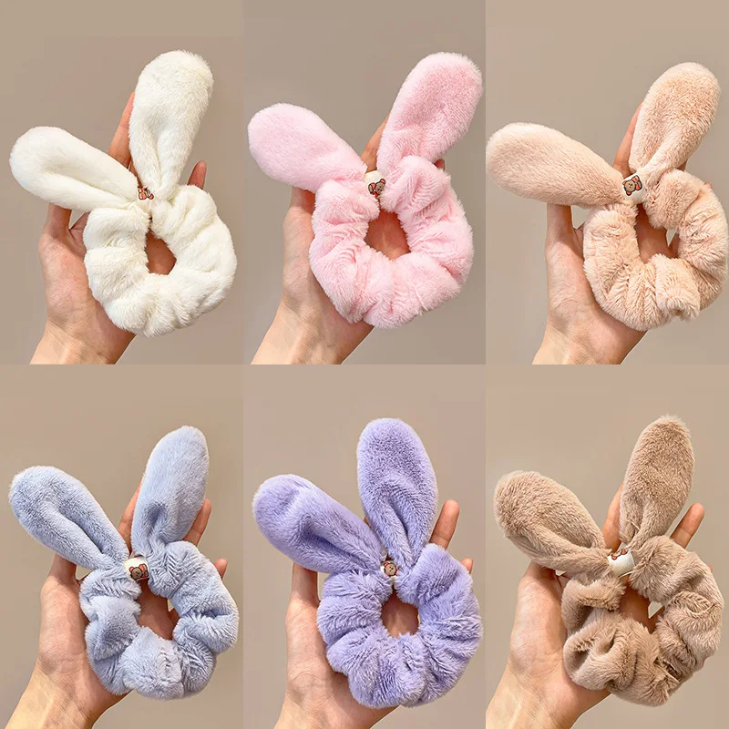 

Autumn and Winter Furry Rabbit Ears Knotted Hair Loop Furry Pig Colon Loop Tied Ponytail Headband Rubber Band Hair Accessory