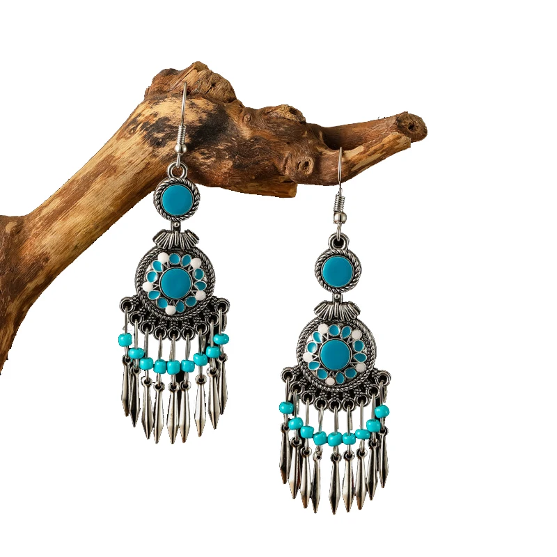 

Bohemian Ethnic Enamel Drop Dangle Earrings For Women Retro Geometric Handmade Beads Metal Trendy Vintage Boho Jewelry Earrings