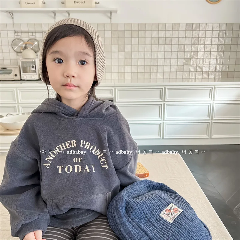 

Winter Kids Thick Fleece Hooded Sweatshirts 1 To 7 Years Children's Long Sleeve Clothes Tops Korean Fashion Boys Girls Hoodie