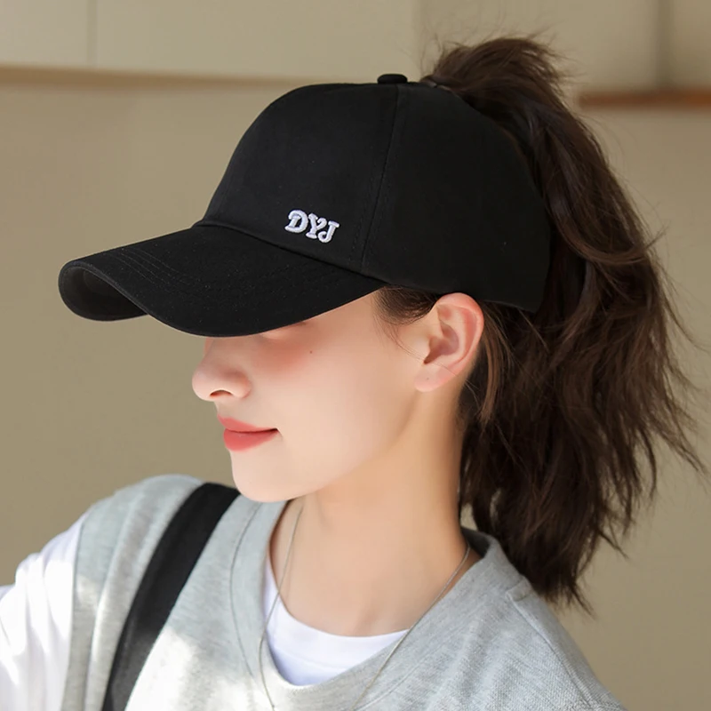 Letter Solid Color High Ponytail Baseball Cap Hollow Top Hat Women's Sports Golf Tennis Cap Hair Band High Bun Sunscreen Hat