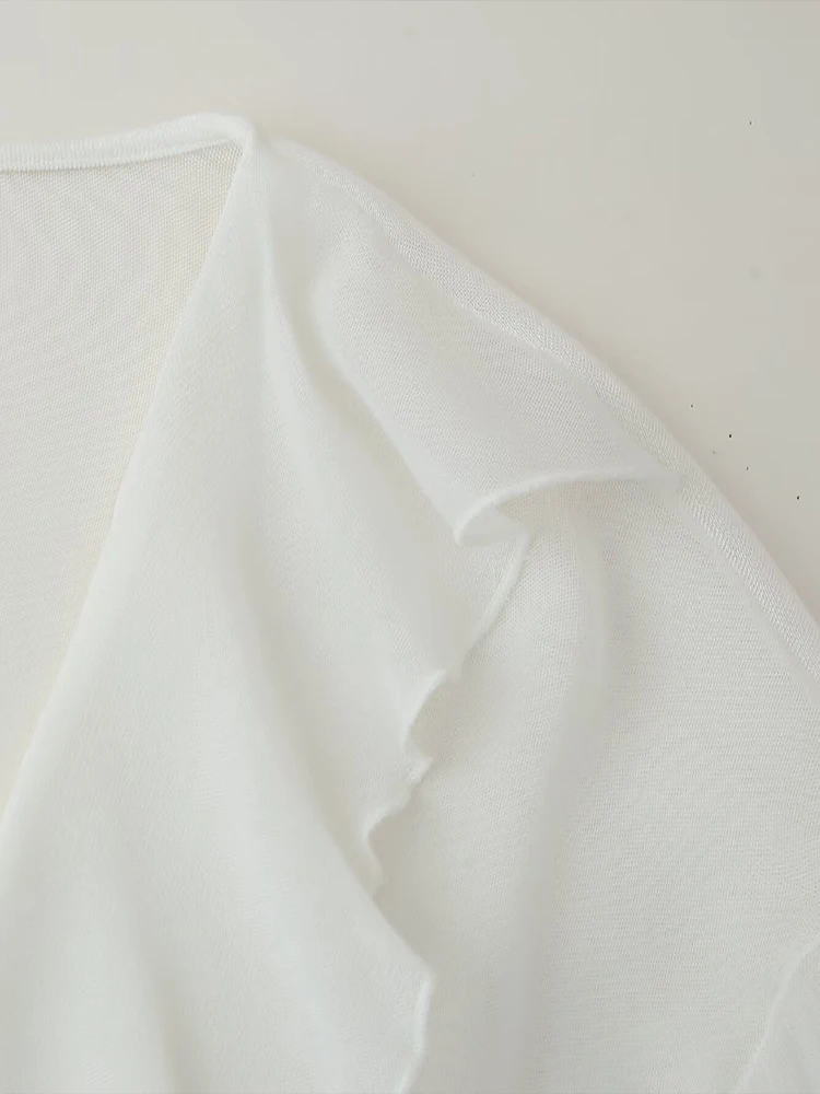 유럽과 미국 스타일의 여름 신제품 여성 의류 레이어드 장식 드레이프 브이넥 긴팔 셔츠