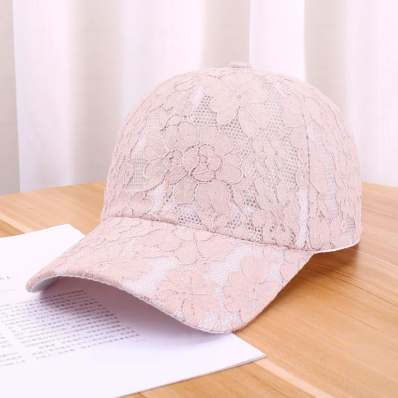 Women\'s Summer Cutout Breathable Baseball Cap Versatile Lace Flower Cap Sun Protective Hat Outdoor Sun Hat