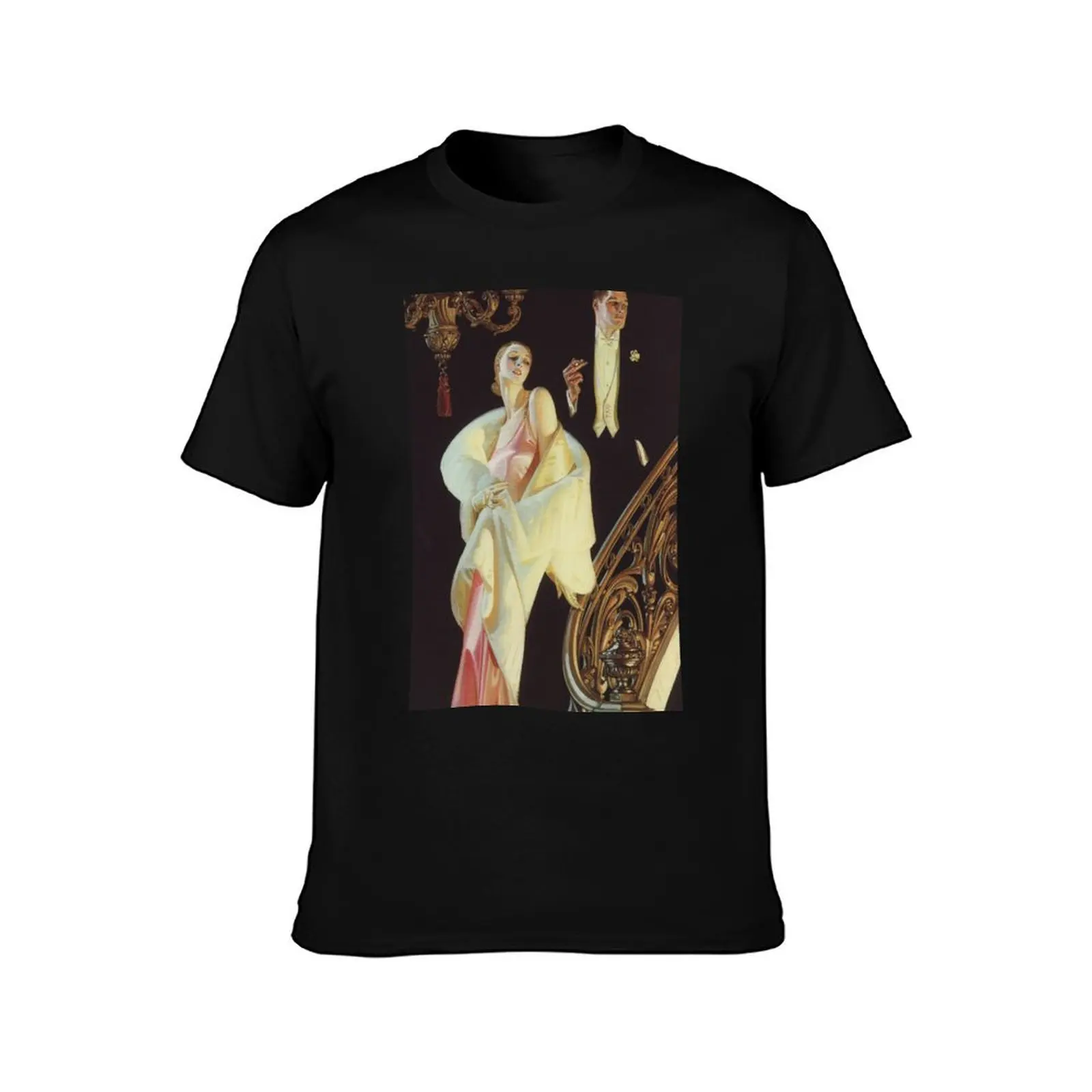 Couple Descending Staircase by J.C. Leyendecker T-Shirt Summer Casual Cotton Tee Oversized Streetwear Tops Unisex Men Women