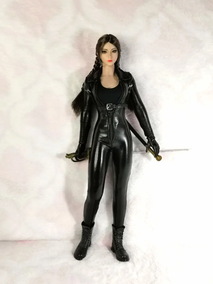 1/6 Scale female dolls black leather jumpsuit tights fit 12'' action figure body model