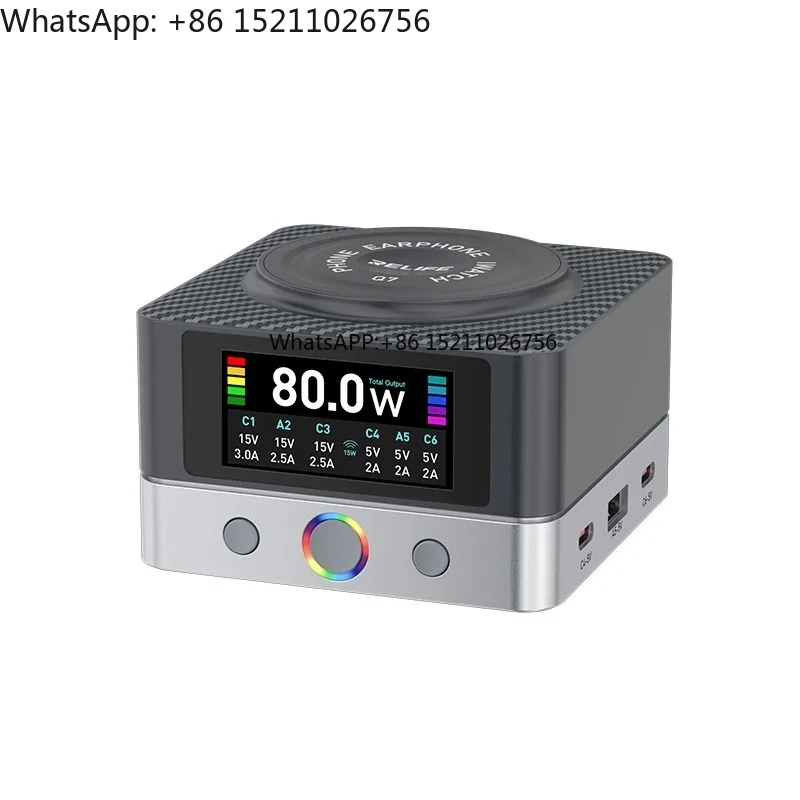 

RELIFE 7Q 6-Port Smart Display with Multi-port Charging Super Fast Wireless Charging Mobile Phones/Tablets/Laptops Charger