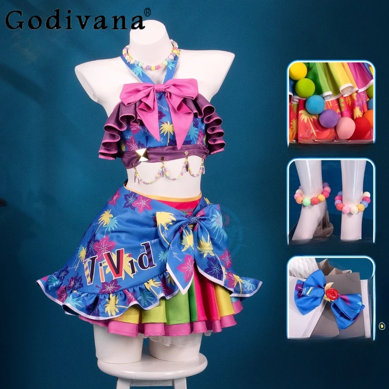 كرنفال تنورة حفلة مجموعة المرأة لعبة النشاط كوس البدلة أنيمي تأثيري البدلة الإناث الصيف الزي الرسمي الألوان ملابس السباحة