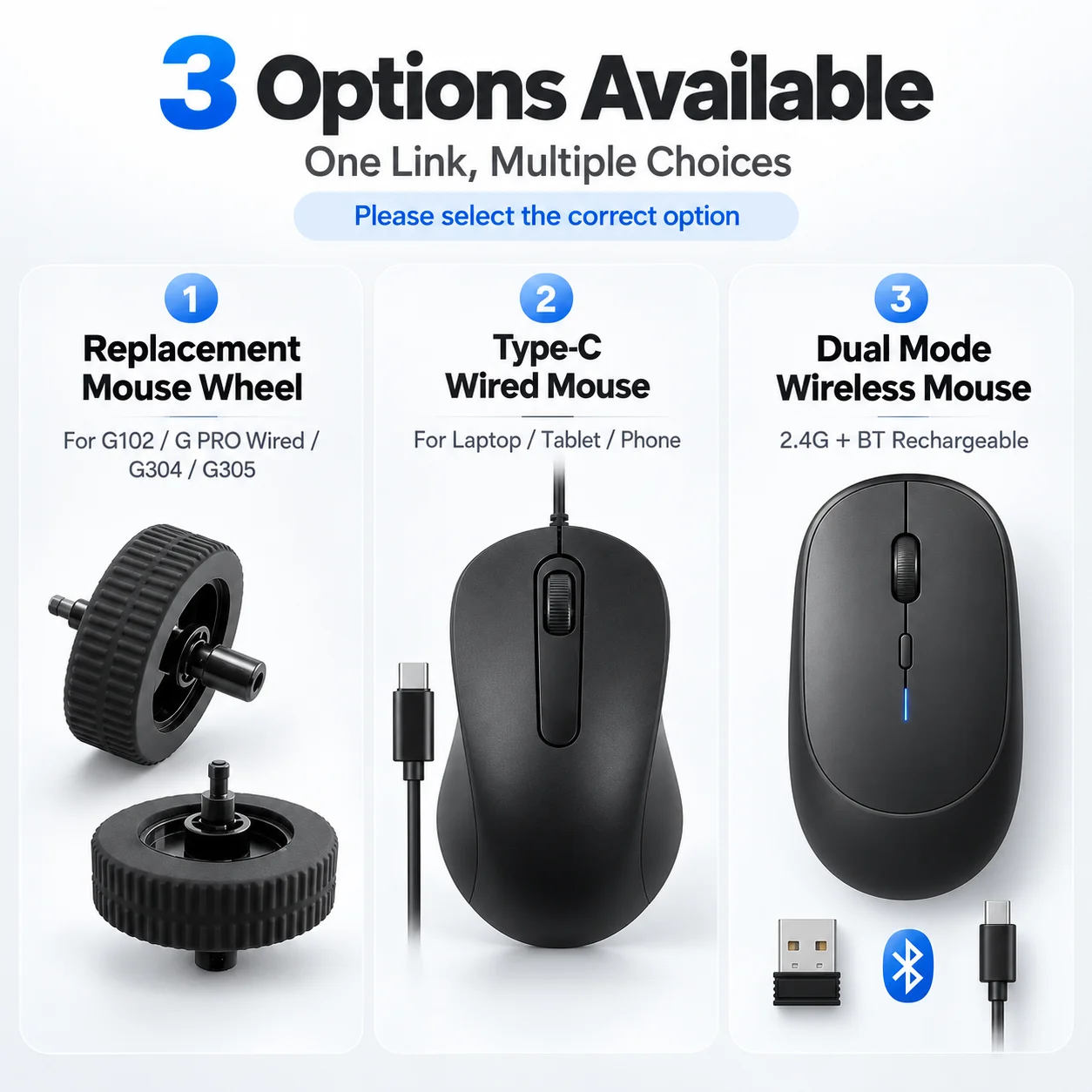 Mouse Wheel Replacement for Logitech G102 G PRO Wired G304 G305 USB-C Wired Mouse 2.4G Dual Mode Rechargeable Wireless Mouse