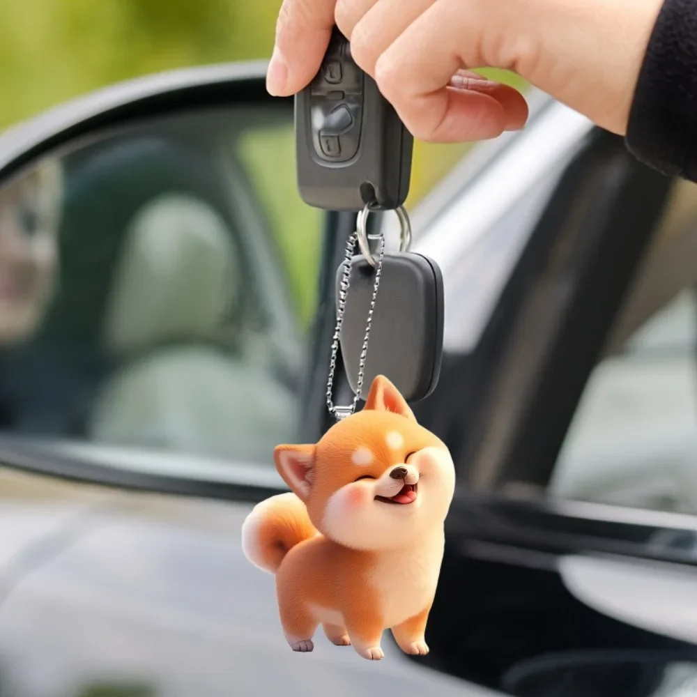น่ารักยิ้ม Shiba Inu 2D อะคริลิคจี้พวงกุญแจ,การ์ตูนลูกสุนัขอเนกประสงค์ Charm,ตกแต่งสําหรับกระจกรถ,กระเป๋าเป้สะพายหลัง,บ้าน,เทศกาล,ของขวัญ