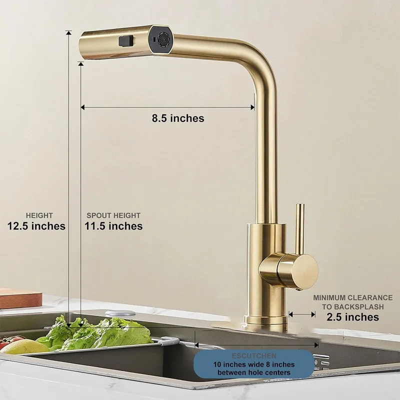 Stainless Steel Pull Out Kitchen Faucet 3-Mode Waterfall Stream Anti Splash Spray Head Single Handle Hot Cold Water Mixer Tap