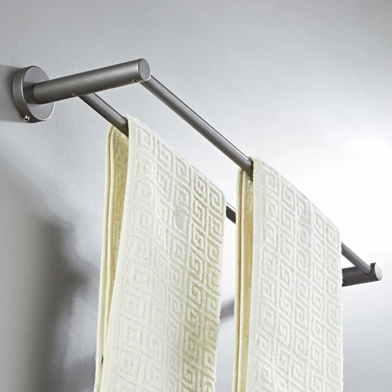 gray Double pole Towel Hanger Wall Mounted Towel Rack Bathroom Brass Gold Towel Bar Rail accessories Retro design Shelf