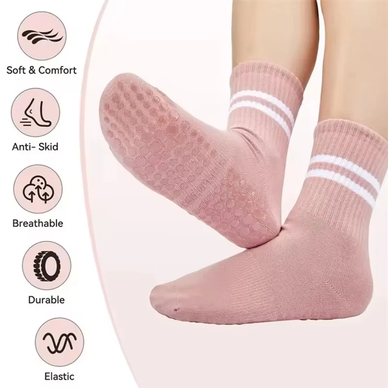 3 Pairs Knee High Yoga Socks for Women, Silicone Non Slip Grip Socks, Anti Skid Breathable Socks for Pilates Barre Ballet Dance