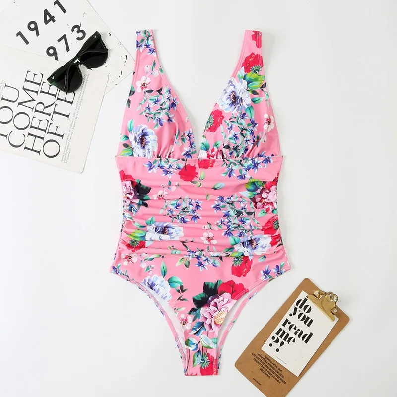 Sexy Swimwear Women`s Deep V One-Piece Swimsuit 2024 New Bathing Suit Female Bodysuit Push Up Swimming for Beach Wear Monokini