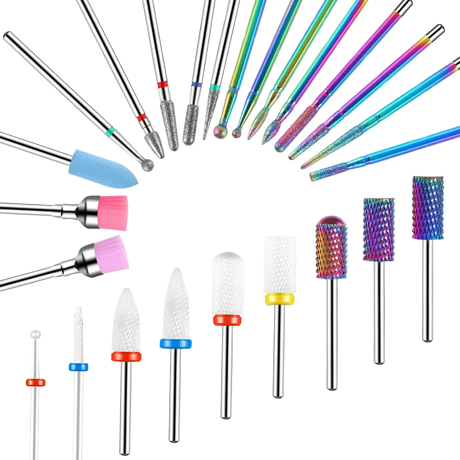 

25pcs Nail Drill Bits Set, 3/32 Inch Tungsten Carbide Ceramic Diamond for Acrylic Gel Cuticle Removal Manicure Pedicure