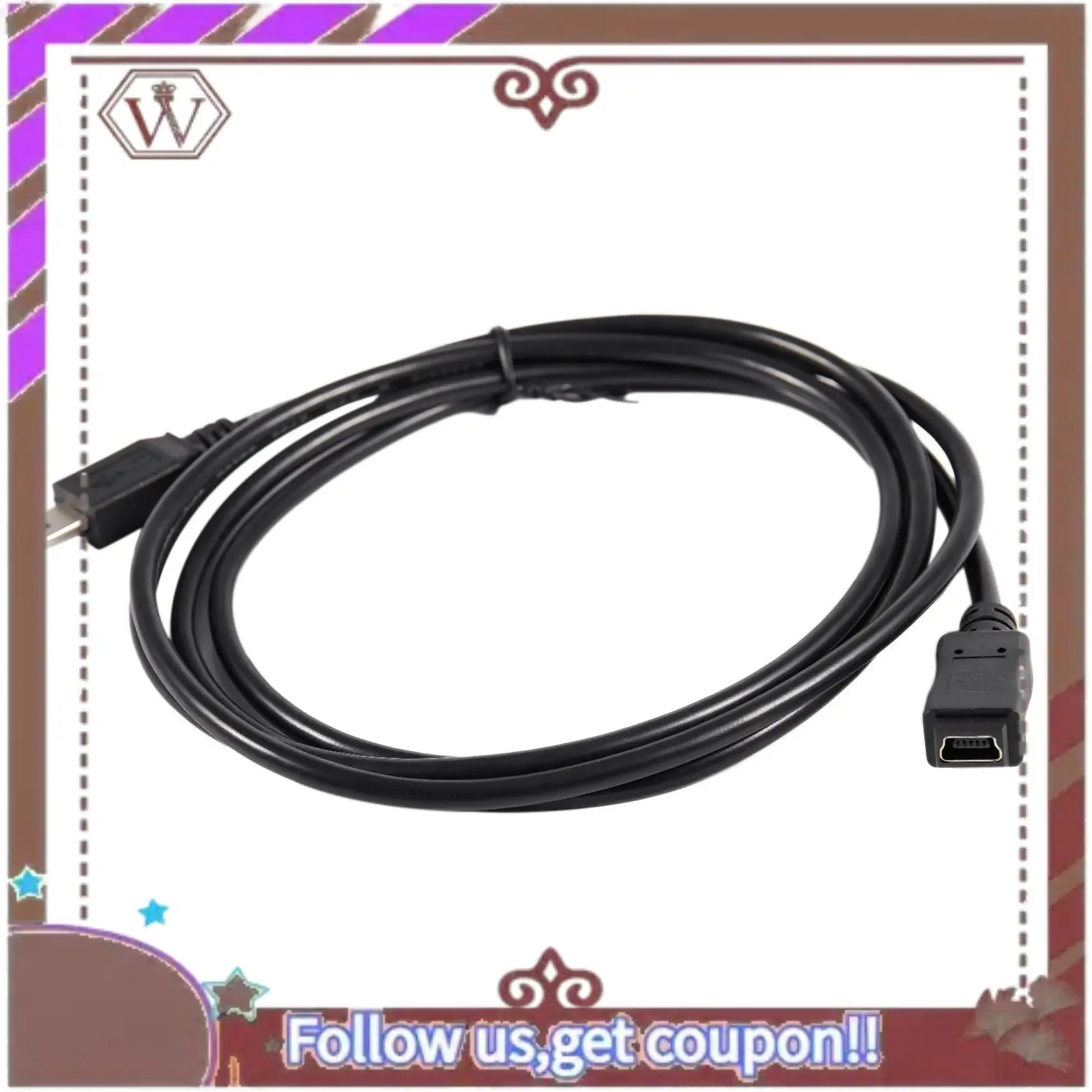 ABBG-2Pcs 1.5M Mini USB B 5Pin Male To Female Extension Cable Cord Adapter Black