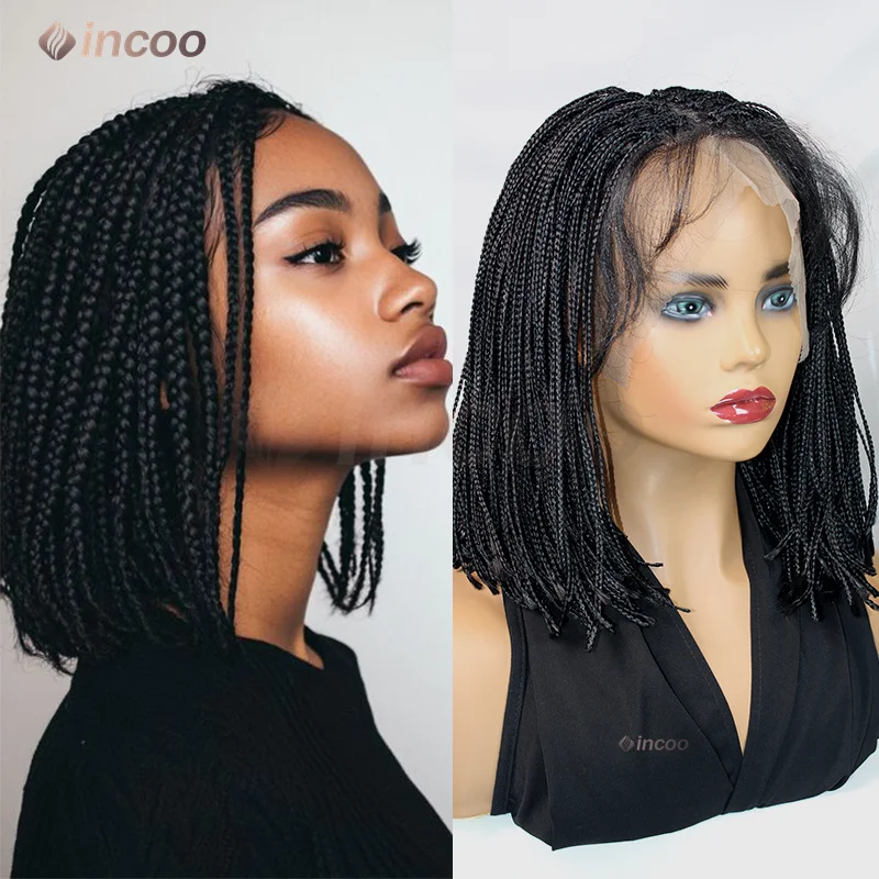 قصيرة بوب صندوق شعر مستعار مضفر مايكرو Knotless 6*6 الدانتيل جديلة الباروكات للنساء السود لينة الاصطناعية الجزء الأوسط شعر مستعار جديلة الأفريقية
