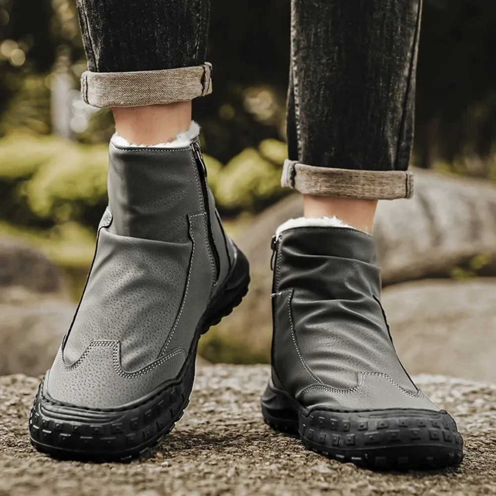 

New High-quality Boots for Men with Large Size Anti-slip Lightweight Leather Surface Solid Color Round Toe PU Leather Surface