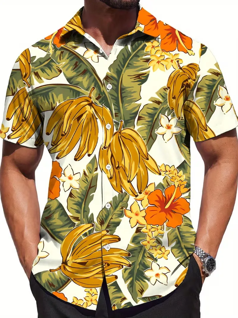 Men's Summer Short-sleeve Shirt With Tropical Parrot And Palm Leaf Patterns Casual Breathable Daily Vacation Button Up Shirts