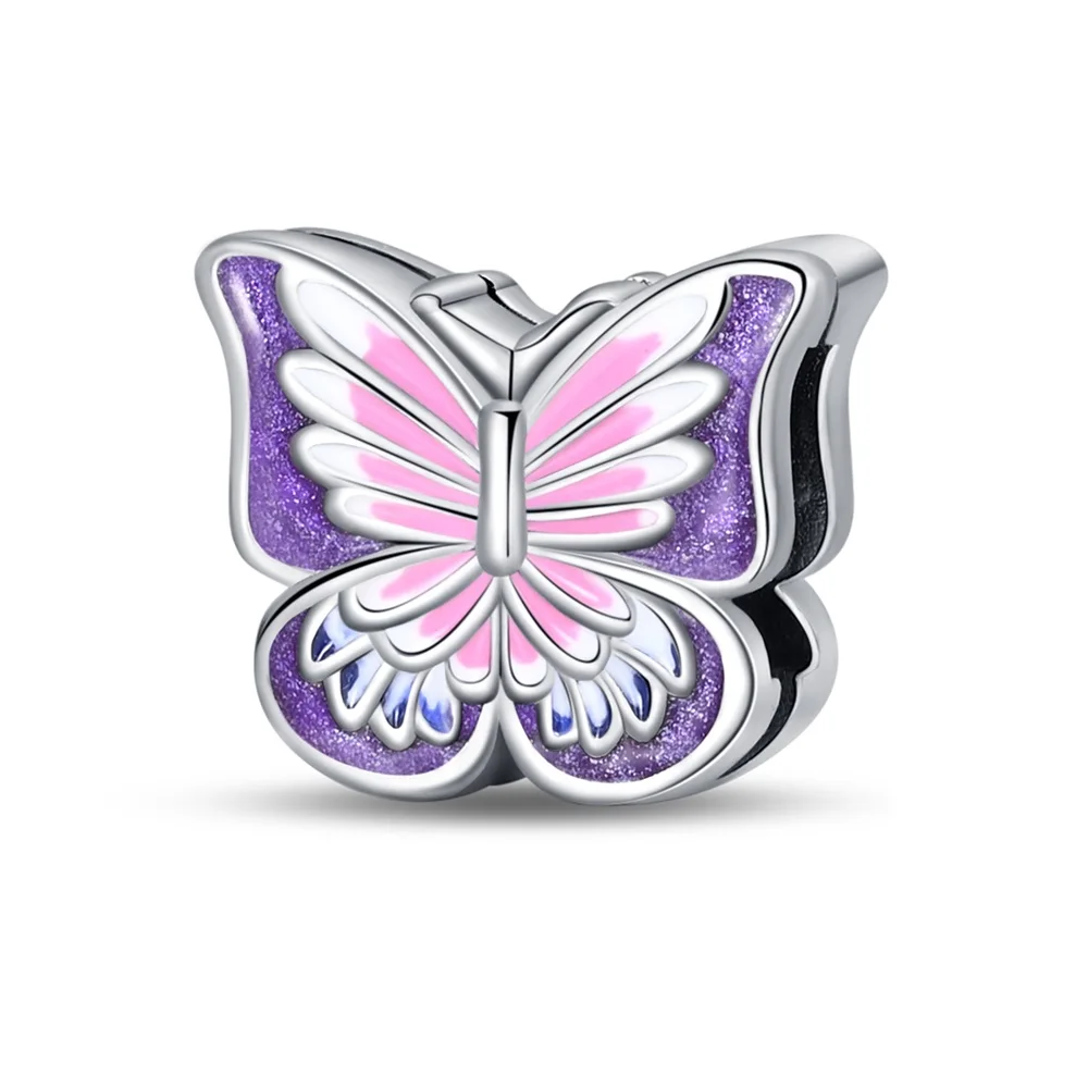 

Beautiful 925 Sterling Silver Colorful Violet Butterfly Charm Fit Pandora Bracelet Women's Camping Exquisite Jewelry Accessories