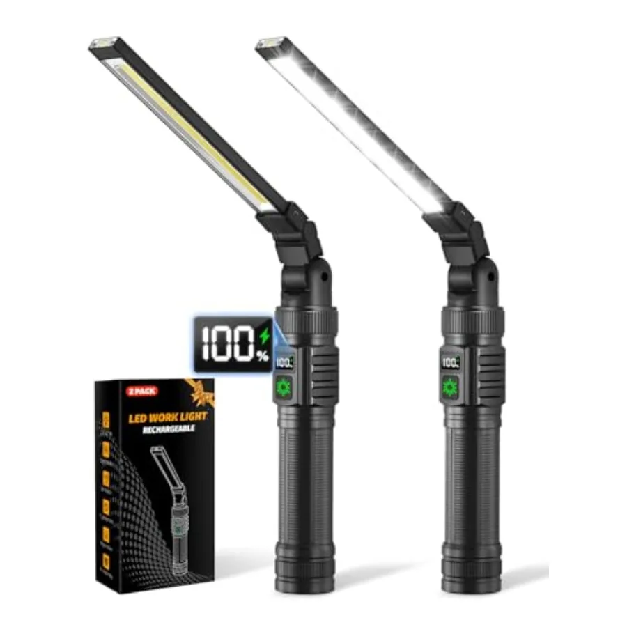 Magnetic Work Light, All Aluminum and 1500 High Lumens Rechargeable LED Work Light, 7 Mode and 360° Rotation Mechanic Light, Re