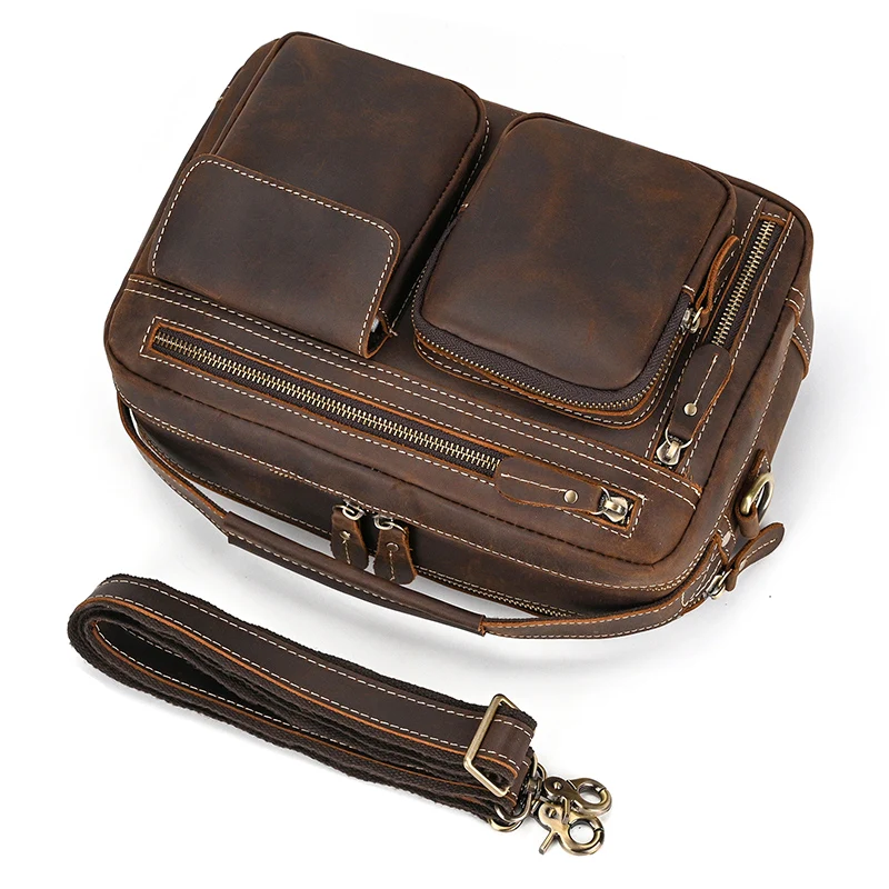 Big Shoulder Bag Genuine Leather Crossbody Bag For Male Retro Fashion Style Men\'s Messenger Bags Sling Bags With Handle Handbags