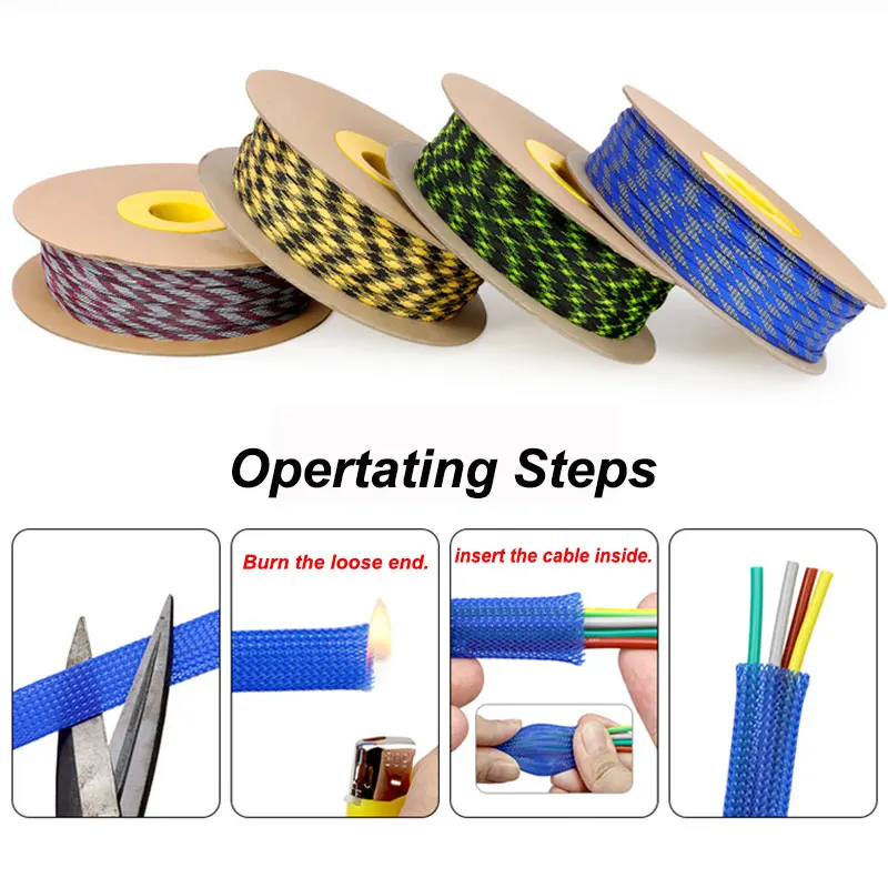 1-10m Blue Black PET Expandable Braided Sleeve 2mm-16mm Tight High Density Insulated Office Line Wire Wrap Cable Sleeves
