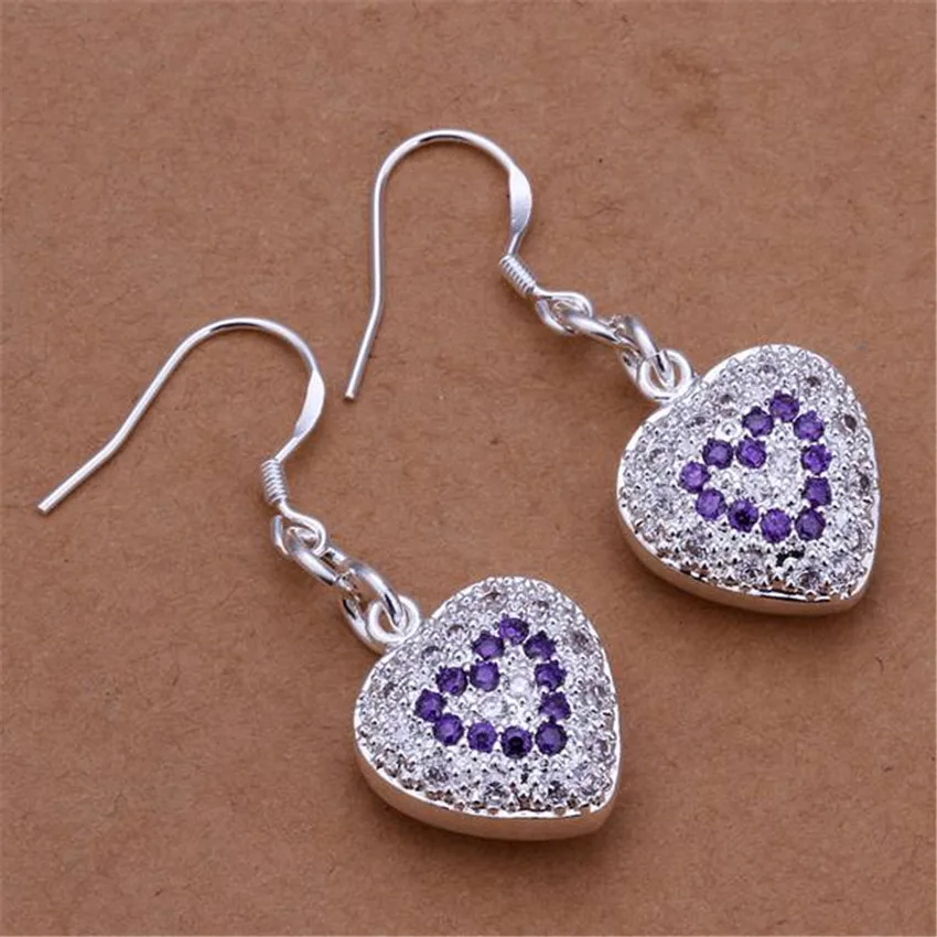 Christmas wholesale 925 Stamp silver Earring jewelry wedding gift fashion woman lady Heart crystal stone earrings