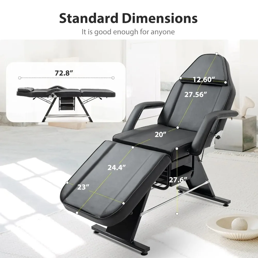 Massage Salon Tattoo Chair with Two Trays， Esthetician Bed with Hydraulic Stool,Multi-Purpose 3-Section Facial Bed, Customized