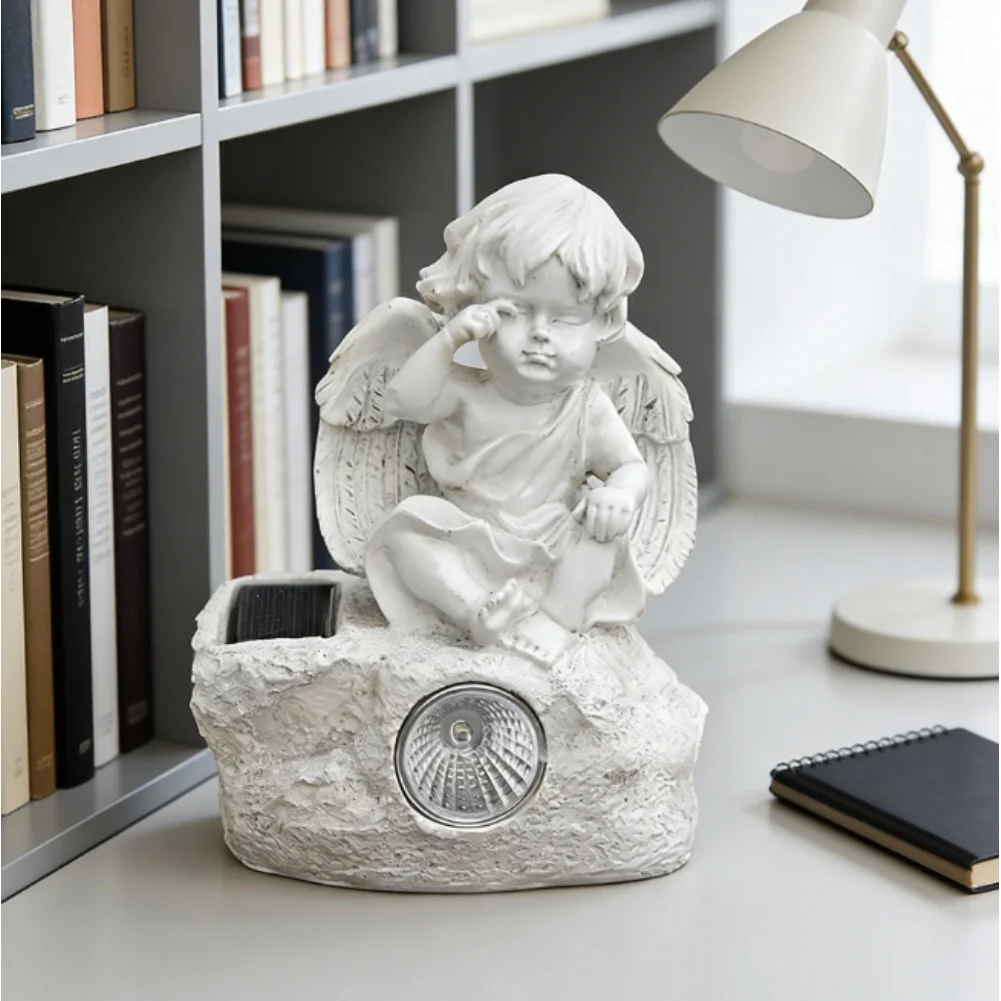 

Classic Angel Ornament for Solar Garden Decor Featuring Detailed Wings Robes and Automatic Light Control at Nightfall
