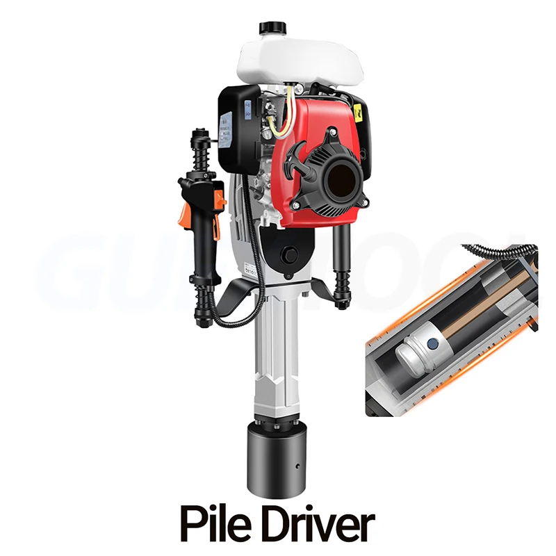 68CC Gasoline Pile Driver 55-100MM Piling Fence Push Pile Gasoline Engine Set 2400W Farm Fence Garden Tool Railway Impact