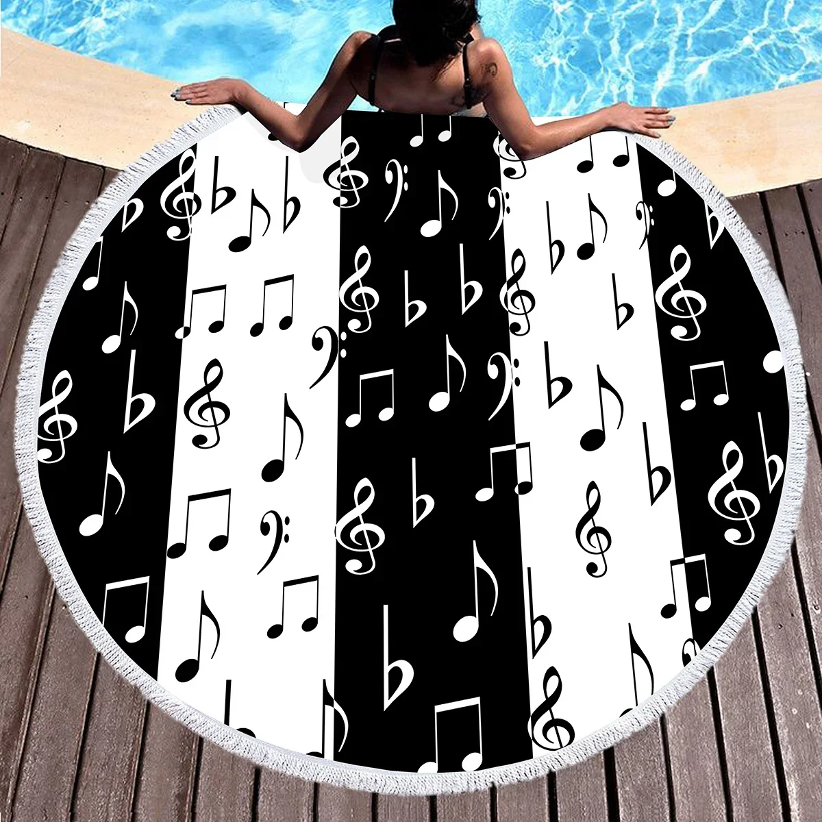 Music Note Round Beach Towel Music Theme Towel Picnic Mat Quick Drying Beach Blanket for Pool Camping Travel Hiking Sport Yoga
