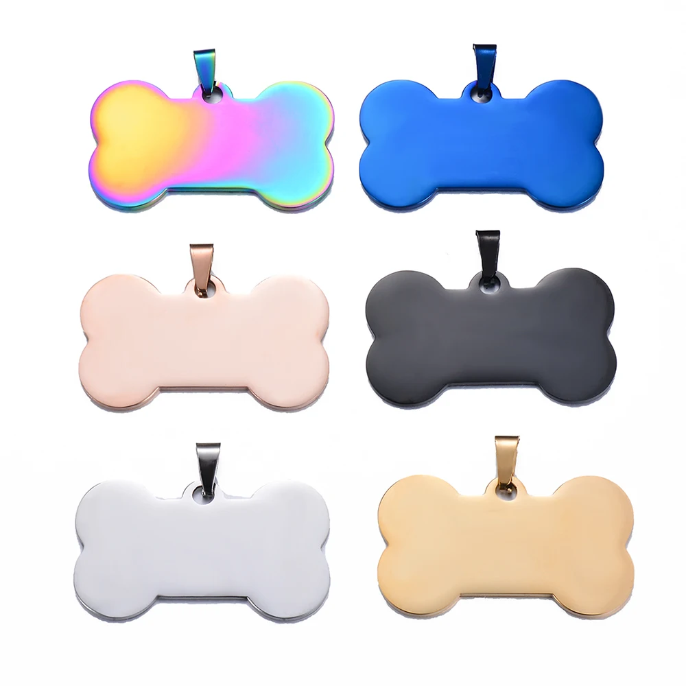 6 Colors Stainless Steel Bone Shape ID Dog Tags Necklace Military Army 316L Pendant Jewelry Wholesale Dropship