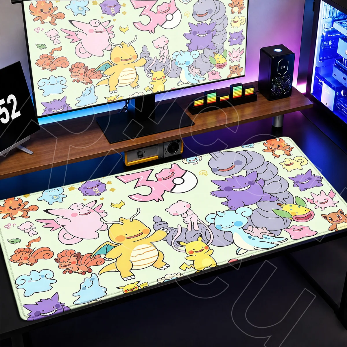 Podkładka pod mysz z obszytymi krawędziami, gumowa mata na biurko, akcesoria PC, XXL Pokemon Ditto 90x40cm…