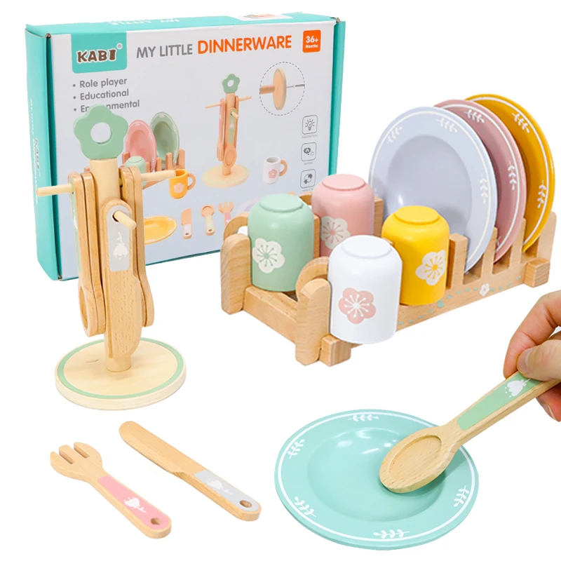 Houten Keuken Fantasiespel Set Montessori Simulatie Borden Gerechten Accessoires Keuken Speelset Speelgoed voor Peuters Geschenken Leeftijden 3+