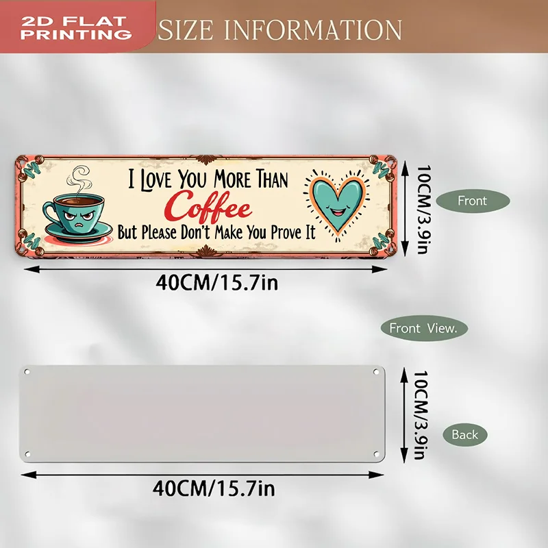2D Flat, Vintage Grumpy Teal Cup And Smiling Heart Wall Sign - Roman Suitable For, Cafe, Office Decor - Retro Decoration