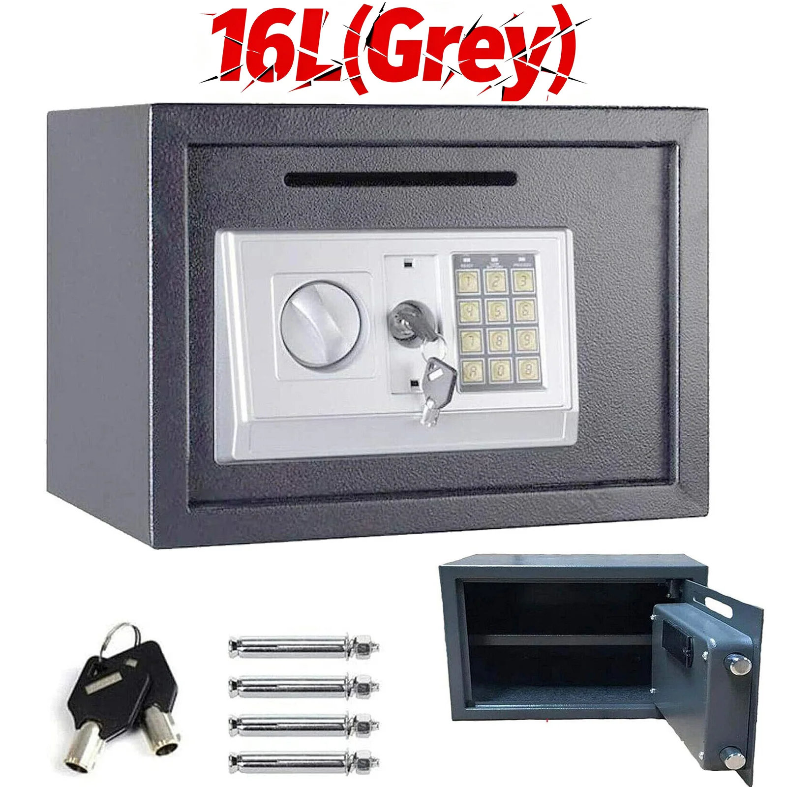 16L Grauer Elektronischer Passwort-Sicherheitstresor Geld-Einzahlungsbox Büro- und Heim-Safe Passwort-Schlüssel Diebstahlsicherer Safe