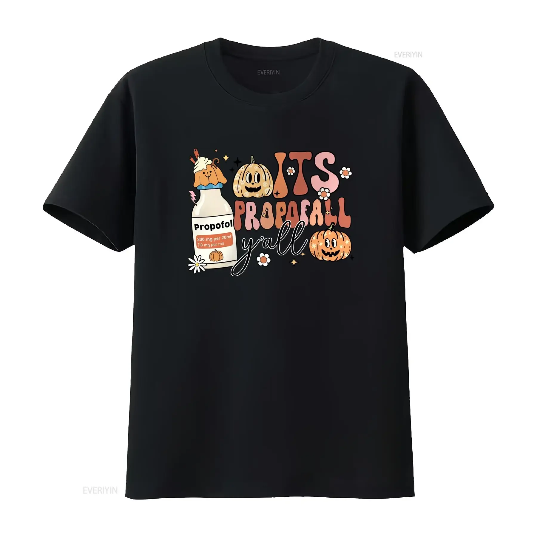 Retro Cartoon Funny Fall Halloween Propofol Pumpkin Nurse Print Casual T Shirt vintage Washed streetwear Breathable Versatile