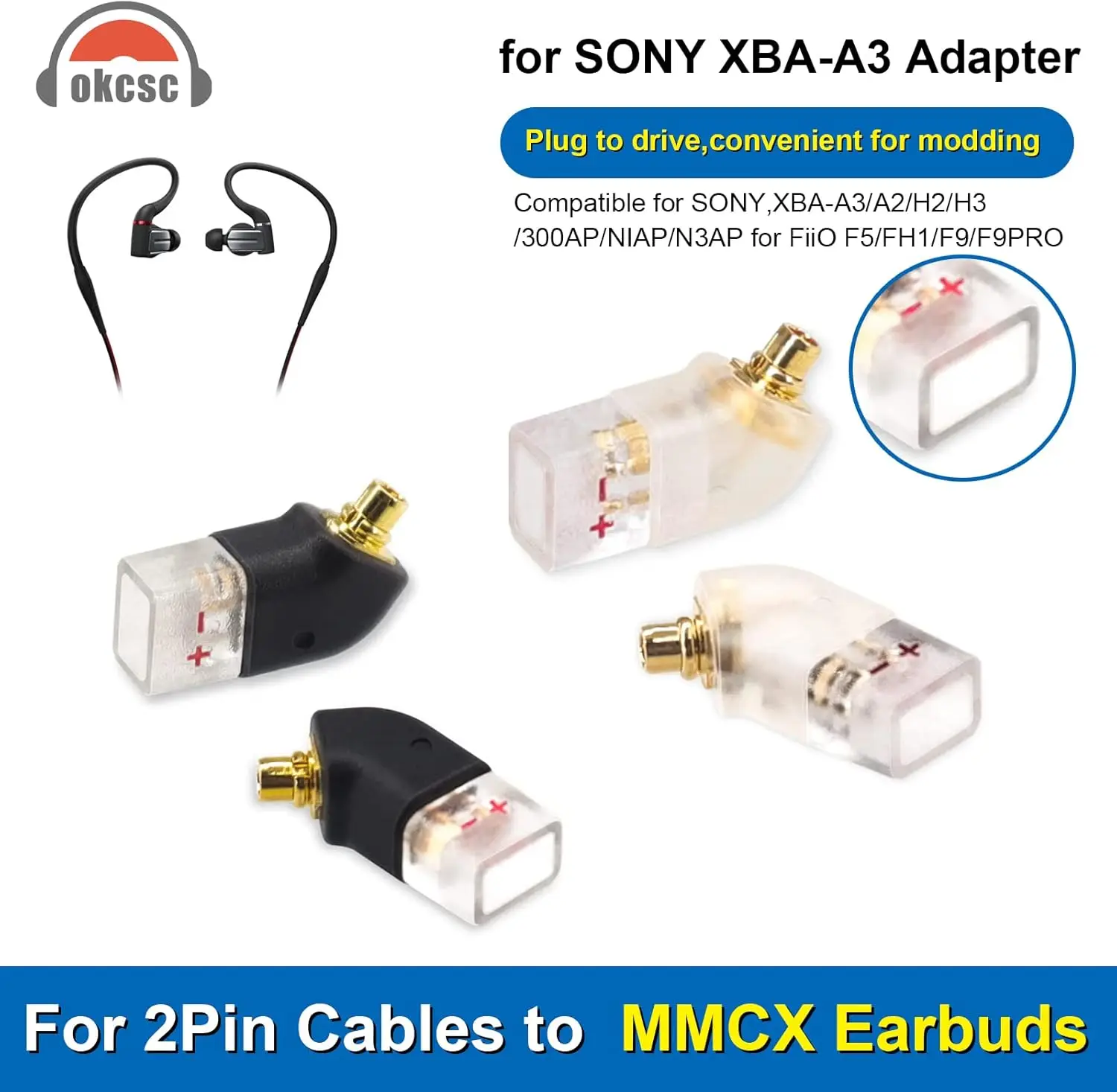 

okcsc 1 пара 0,78 мм 2-контактный разъем «мама» на MMCX «папа» Интеграция литья под давлением, оригинальный адаптер преобразователя качества звука вогнутый