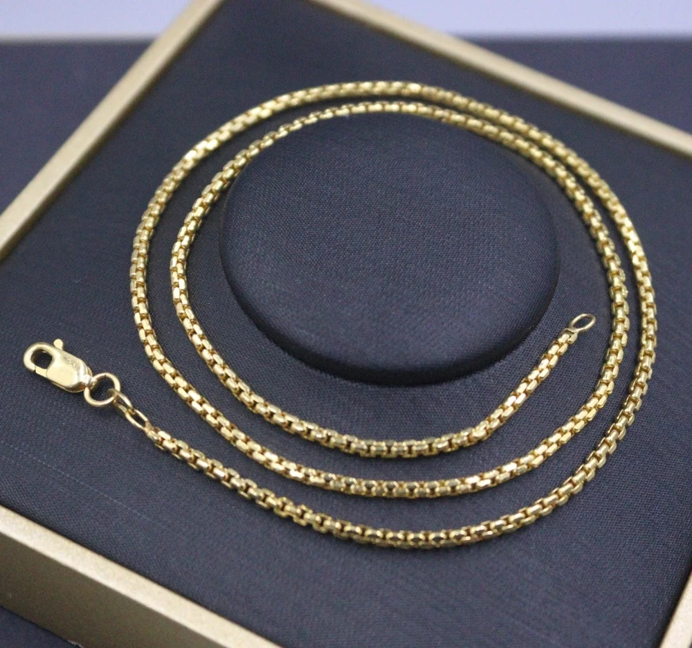 

Real Pure 18K Yellow Gold Chain Women Gift 2mm Width Square Box Link Necklace 45cm/5.8g